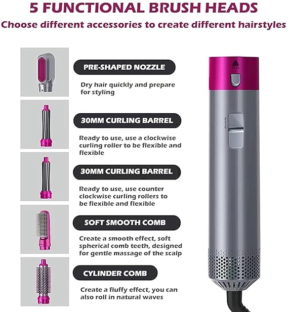 SKOVA 5-in-1 Hair Styling Tool | Hot Air Brush &amp; Dryer with Detachable Heads