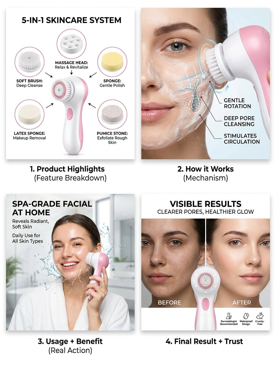 SKOVA 5-in-1 Facial Cleansing Brush | Deep Clean &amp; Massage
