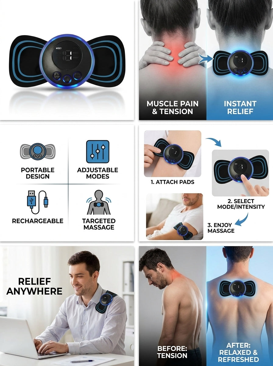 SKOVA Mini Massager | 8 Modes 19 Strength Levels | Electric Massager for Back, Shoulder & Leg Pain